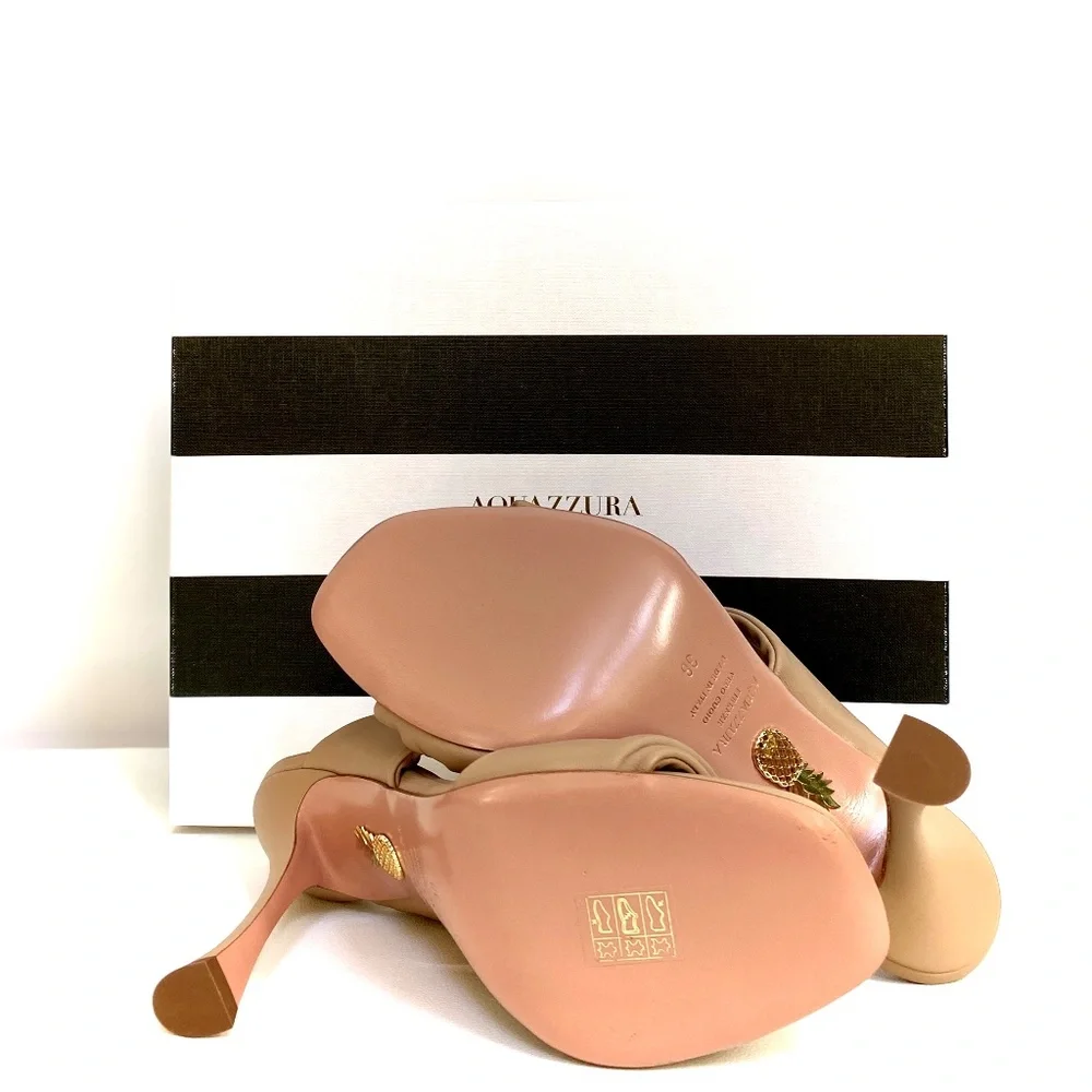 Aquazzura New Nude Twist Nappa Leather Slide Sandal 95 Heels Sz 38/US8 NEW